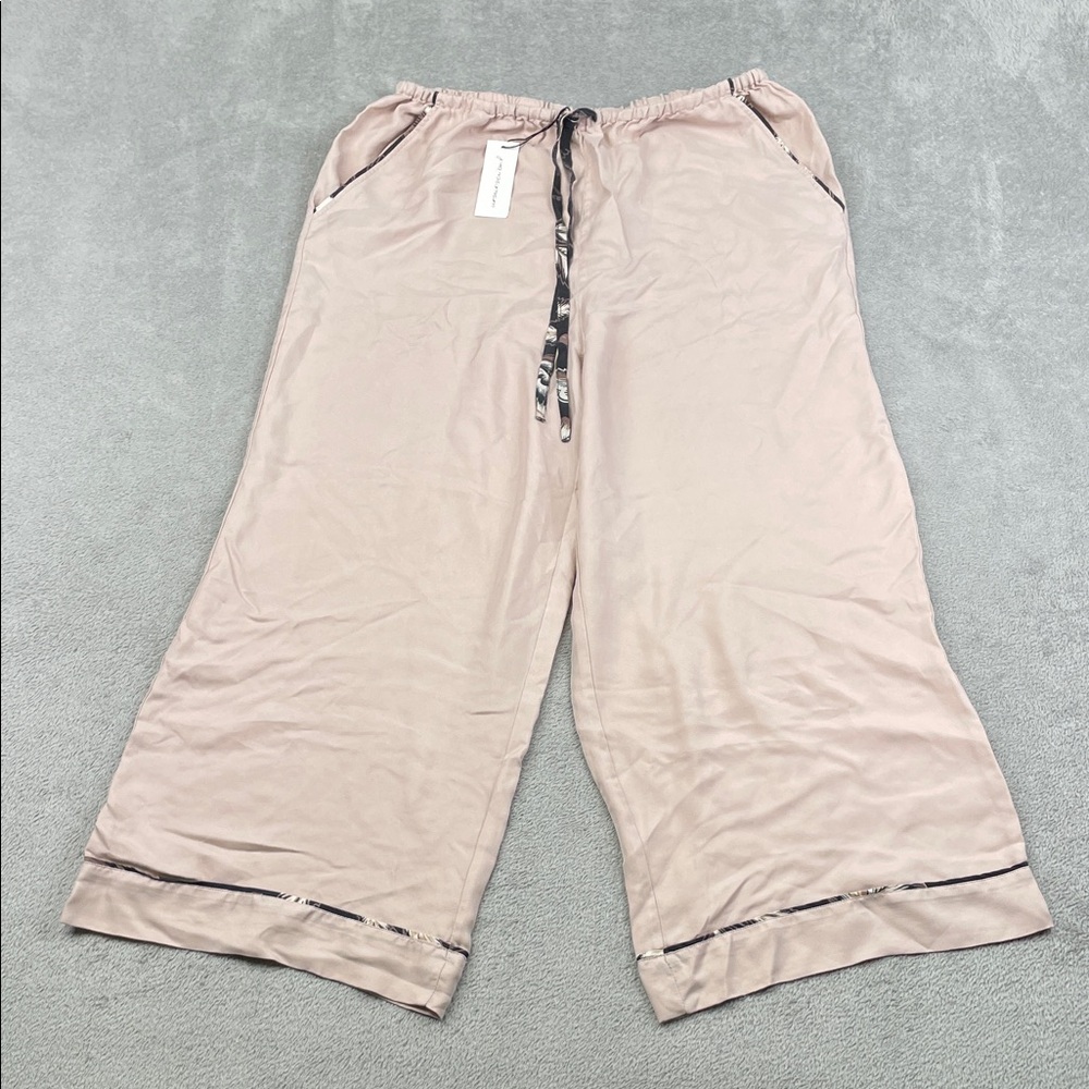 NEW Unsubscribed M 100% Silk Blush Pink Wide Leg Elastic Waist Pajama Pants